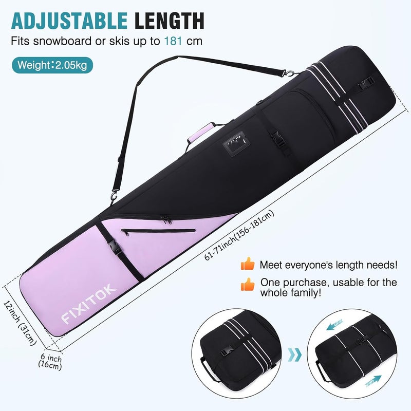 FIXITOK Snowboard & Ski Bag for Air Travel, Waterproof Full Padded Snowboard Bag Fit Board, Boots, Clothes, Helmet and Gear, Adjustable Length Ski Bag(157CM-181CM) - Image 3